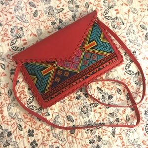 NWOT Red Embroidered Clutch